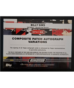 Billy Sims Autografo/ Memo player worn